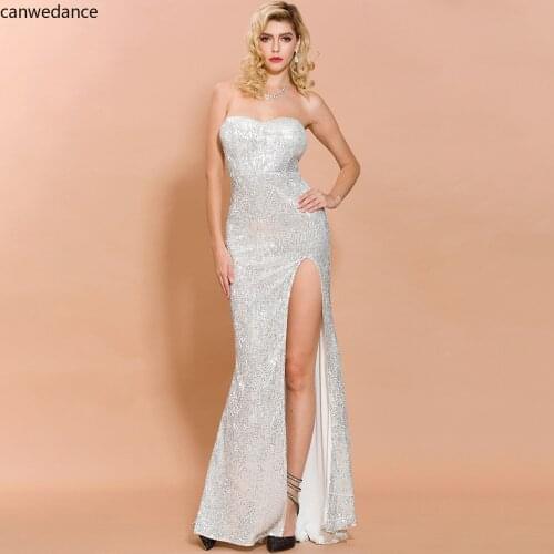 2020 Sexy Off Shoulder Sequin High Split Female Reflective Dress Maxi Elegant Party Dress Vestdios Formal Dress Women Elegant