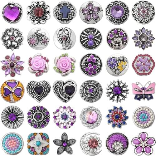 5pcs/lot Snap Button Jewelry Bracelets Mixed Tree Flower Crystal Green Rhinestone 18mm Snap Buttons Fit 20mm 18mm Snap Bracelet
