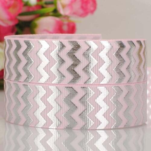 5yards 7/8‘’ Sliver Metallic Foil Wave Stripe Printed Ribbon Grosgrain Wedding Accessories DIY Bow