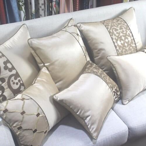Beige Embroidered Flower Soft Cushion Cover European High-grade Throw Pillow Cases Covers Patchwork Grid Pillow Cover Home Sofa