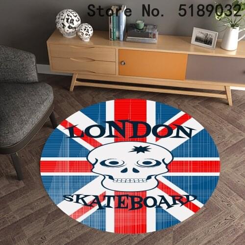 British American Flags Round Carpet Colorful Banner Area Rug Bathroom Table Bedroom Floor Mats Cartoon Animals Crawling Mats