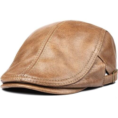 Hats Men Women Street Bonnet Genuine Leather Beret Male Thin Hats 55-61 cm Adjustable Forward Cap Leisure Duckbill Casquette