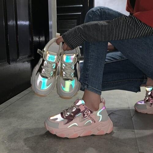 Reflective Sneakers Women Shoes Casual Breathable Mesh Platform Vulcanized Shoes Womens Chunky Sneakers Female Trainers 2021