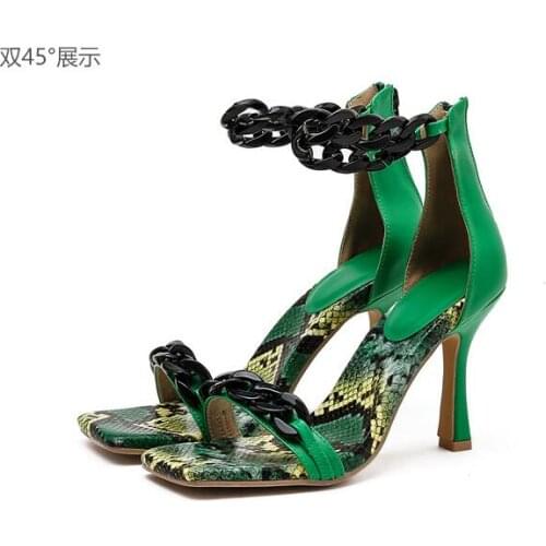 Fashion new summer metal chain one word high heel sandals