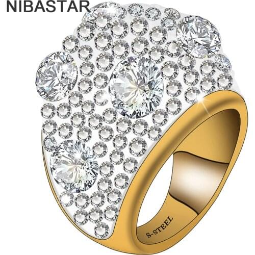 Fashion Clear Austrian Crystal Wedding Rings For Women High Quality Gold Plate Stainless Steel Accessories Ring Jewelry