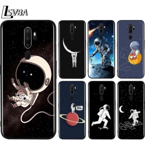 Black TPU Soft Cover Astronaut on space for OPPO A9 2020 Reno 10X ZOOM ACE 4 3 2 Z F Pro 4G 5G Phone Case