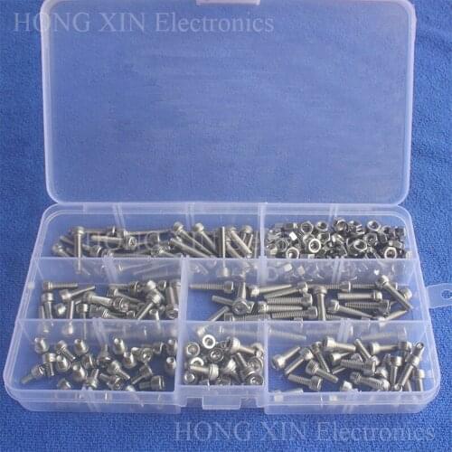250Pcs M4 PCB 304 Stainless Steel Screws Nuts Sets Cap head Threaded Hex Screws Bolt Assortment kit set Fastener Hardware screw