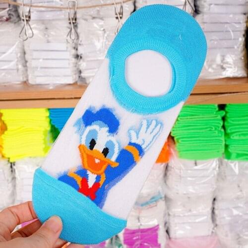 Disney 1 pair cartoon cute print summer thin boat socks set fashion invisible shallow mouth mesh female socks