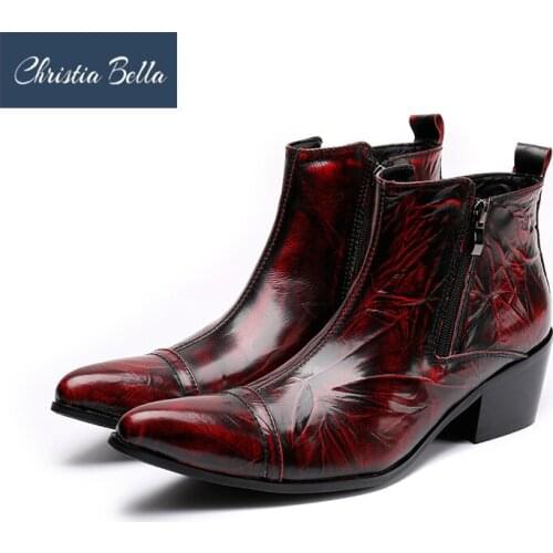 Christia Bella New Winter Shoes Genuine Leather Men Pointed Toe Shoes Mens Dress Boots Height Inceased Mens High Heels Shoes