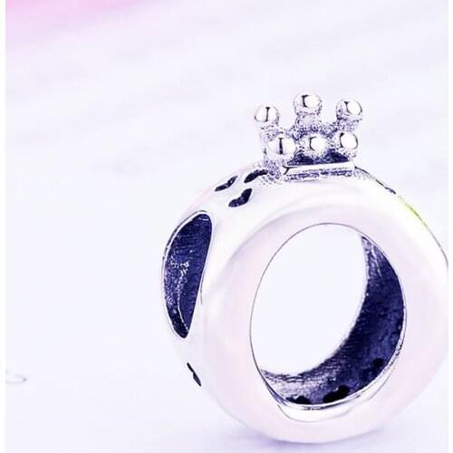 925 Sterling Silver Ring Shape with Princess Crown Bead Fit Original Pan Charm Bracelet Necklace Jewelry Kids Berloque 2019