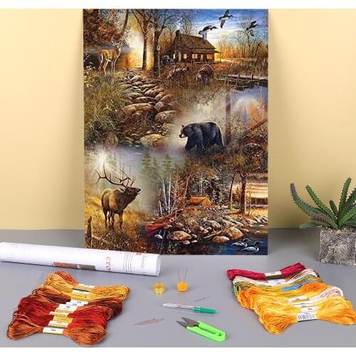 Nature Landscape Printed 11CT Cross Stitch Embroidery Full Kit DMC Threads Handicraft Knitting Handmade Needlework Counted