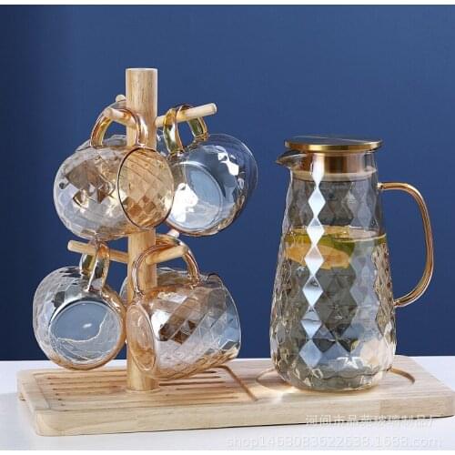 Rhombus cold water bottle with pattern and handle glass water bottle household glass water cup set water jug juice kettle