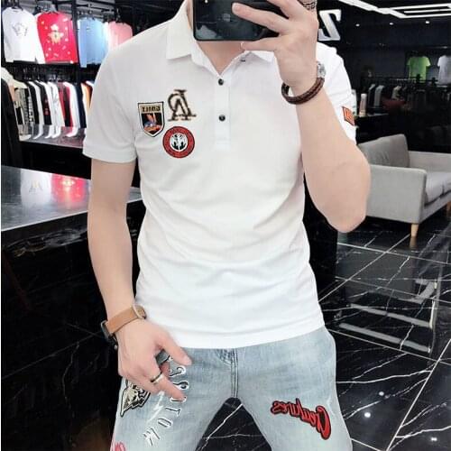 Mens short sleeve polo shirt 2021 summer new Korean version of Joker handsome slim lapel T-shirt men