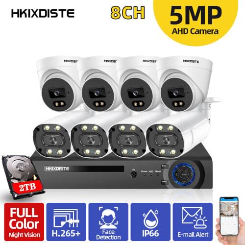 HKIXDISTE 8Channl DVR System Kit AHD Face Ditection Colorfull Night 5MP HD Camera CCTV Security Surveillance System XMEYE IP66