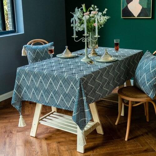 Tablecloth Stripe Rectangular Cotton Linen Tassel Tablecloth Home Restaurant Decoration Room Decor Aesthetic Round Table Cover