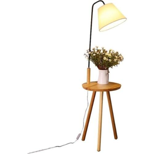Modern Nordic Simple Wood Fabric Led E27 Floor Lamp with Tray Shelf for Living Room Bedroom Study H 140cm 80-265V 1565