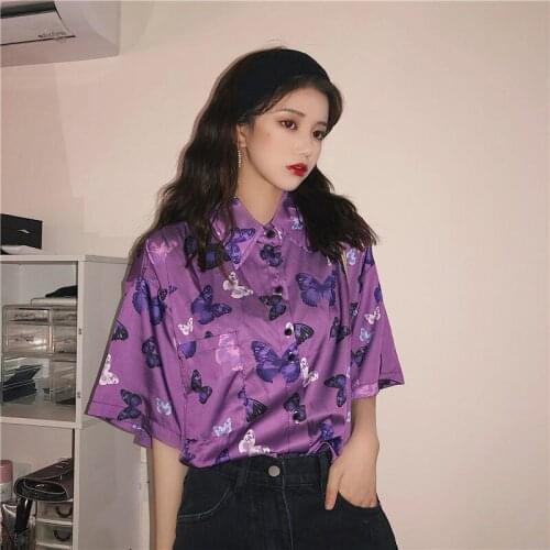 Loose shirt Woman tshirts harajuku y2k tops vintage t-shirts style Butterfly print oversized t shirt clothes dropshipping ins