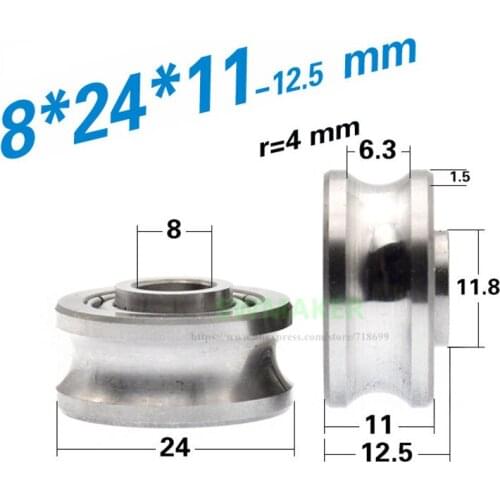 SWMAKER 10pcs 8*24*11mm U groove bearing pulley, track 8mm diameter, roller bearing pulley / guide wheel