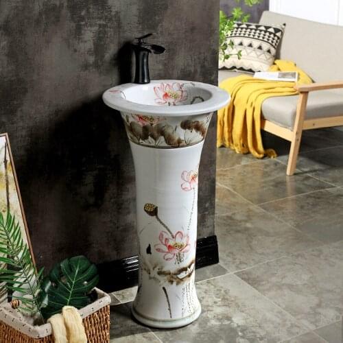Vertical Pillar Washbasin Ceramic Washbasin Toilet Basin sink Floor-type art pedestal basin