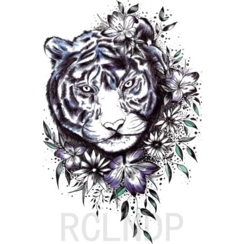 Waterproof Temporary Tattoo Sticker Tiger Large Animal Flower Design Fake Tatoo Flash Tatto Arm Leg Body Art for Women Men