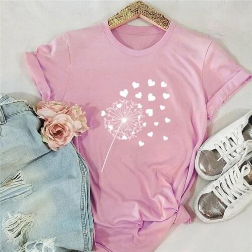 Summer Plus Size TShirt Women New Heart Dandelion Print T Shirt 100%Cotton Women Shirts O Neck Short Sleeve Tees Streetwear Tops