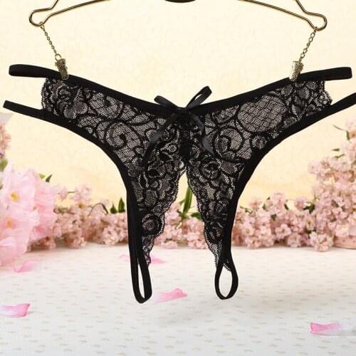 Womens Panties Sexy Open Crotch Thong Briefs Transparent Floral Lace Panty Comfortable Lingerie Crotchless Underwear PW5132