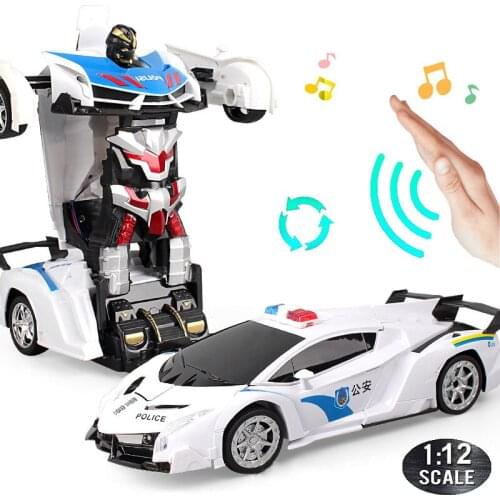 1:12 Transformation RC Car 38 cm 2.4Ghz Induction Deformation Police Cars Robot Electric Music Remote Control Kids Car Toy A06