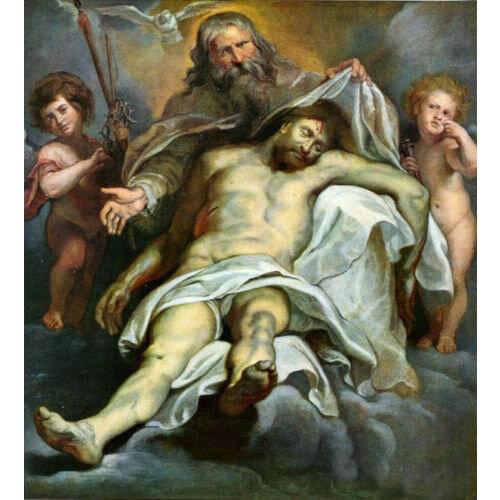 100% HAND PAINTED Art oil painting Peter Paul Rubens - Holy Trinity Jesus Christ with angels bird