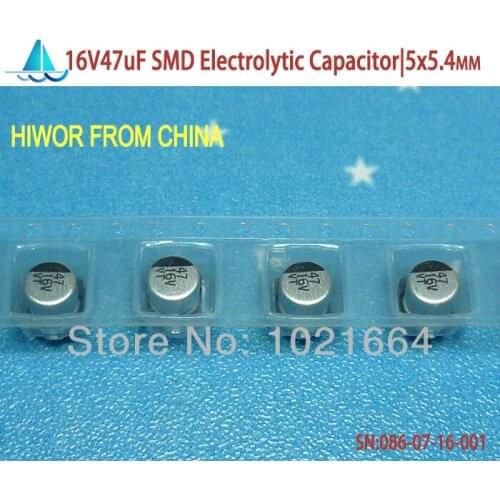 100pcs/lot)(Electrolytic Capacitors|SMD) 47uf 16V SMD Aluminum Electrolytic Capacitor, size: 5mm*5.4mm