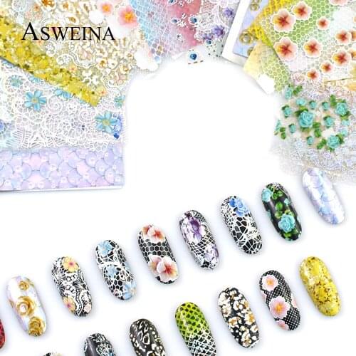 16pcs Nail Foils Transfer Stickers Mix Design Starry Paper Flower Animal Wrap Adhesive Decal Nail DIY Manicure Shiny Decoration
