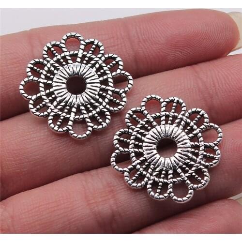 4pcs Flower Pendant Charms Diy Jewelry Making Jewelry Finding Antique Silver Color 23x23mm