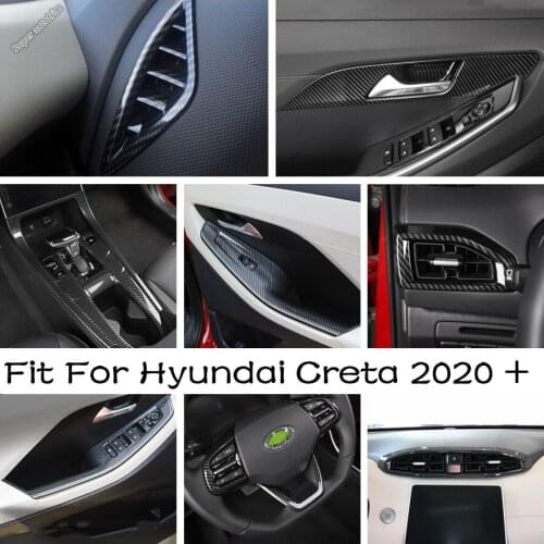 Carbon Fiber Car Accessory For Hyundai Creta 2020 2021 Steering Wheel / Gear Shift Base / Head Light Switch Button Cover Trim
