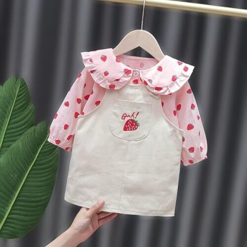 Menoea Autumn Baby Girls Cute Clothing Set New Fashion Newborn Strawberry Loose Blouses Outfits 2Pcs Infant Sweet Casual Clothes