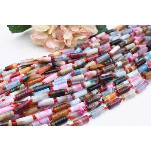 2 strands 8X21mm Natural Smooth Columnar shape Multicolor Agate stone Beads 15.5" free delivery