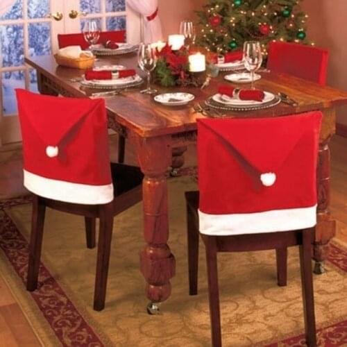 Christmas Hat Chair Cover Red Santa Xmas Deer Elk Dining Chair Covers for Kitchen Placemat Dining Seat Christmas Home Decor