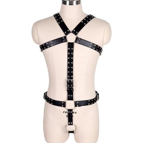 Men Leather Underwear Full Body Harness Bondage Set Chest Harness Vest Corss Strap BDSM Fetish Sexy Punk Nightclub Stage Costume