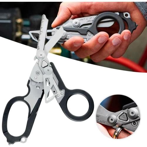 Dropshiping Raptor 6 In1 Raptor Emergency Response Shears with Strap Cutter and Glass Breaker Black Strap Cutter Safety Hammer