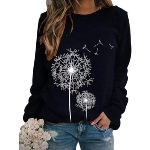 Elegant Women Sweatshirt With Dandelion Print Round Neck Hoodie School Poleron 2021 Casual Hip Hop Style Hoodie Raglan Sleeve