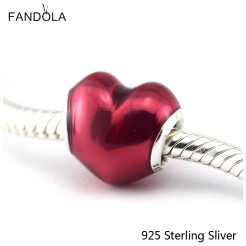 925 Sterling Silver In My Heart Fuschia Enamel Charm Fit for DIY Original Brand Bracelet Bead Fashion Jewelry