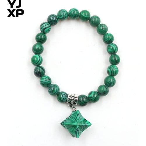 YJXP Ethnic Malachite Stone Round Beads Merkaba Star Bracelet Energy Merkabah Bracelets Trendy Female Lucky Charms Jewelry