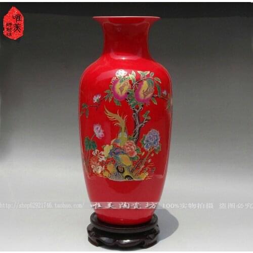 Jingdezhen porcelain vase Chinese red rose porcelain bottle The vase New ceramic furnishing articles