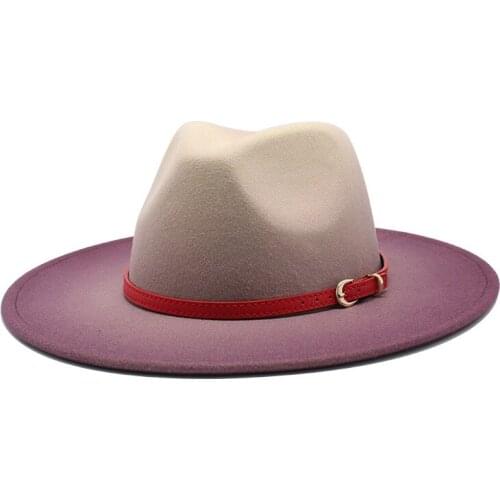 Fedora Hat Women Men Fashionable Church Sombrero Mujer Gentleman Derby Hats Wide Brim Panama Vintage Gradient Color Jazz Cap