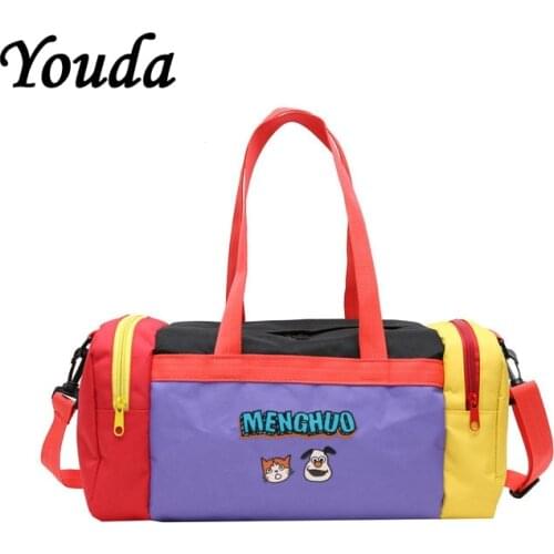 Youda Color Matching Personality Tubular Shoulder Bag Female Cartoon Cute Portable Travel Duffle Large Capacity Travelling Bags