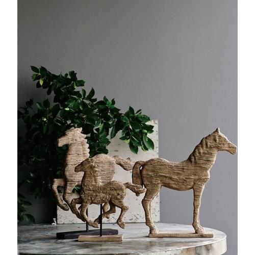 Powkhome Creative Spirited Horse Accent Statue Resin Craft natural textured finish Animal Figures Room Home Decor