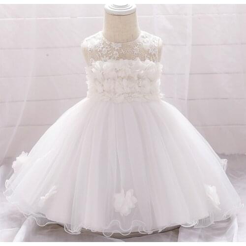 Summer White First Lace Dress For Baby Little Girls' 0-24M Birthday Princess Dresses Flower Wedding Baptism Clothes