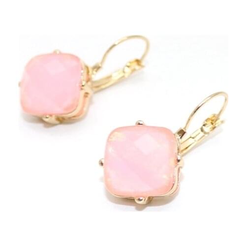 Fashion Square Cubic Pink Earrings Resin Gold Color Dangle Brincos Pendientes Brand Jewelry Women