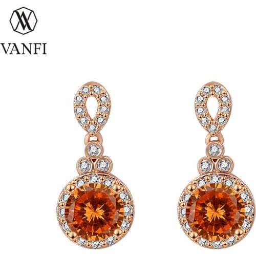 Kfvanfi Fashion Jewelry Rose Gold Earrings Stud Blue White Champagne Stone Women Accessories Zircon Gold Crystal Earrings