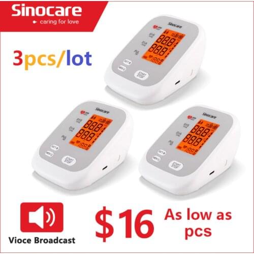 Sinocare Blood Pressure Monitor Upper Arm 3PCS/Lot Automatic Digital Cuff Home BP Sphygmomanometers with voice broadcasting