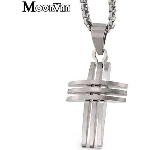 Moorvan cool,stainless steel cross pendant necklace for boy,silver color jewelry girl pendants,men casual necklace womens VP868