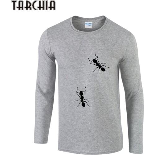 TARCHIA Brand Clothing Men O-Neck Long Sleeve Cotton T-Shirts 2021 Fashion Male Two Ant Printed Casual Tees Tops Men T Shirts